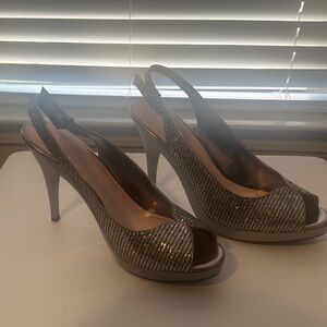 Elegant Silver Peep-Toe Slingback Heels